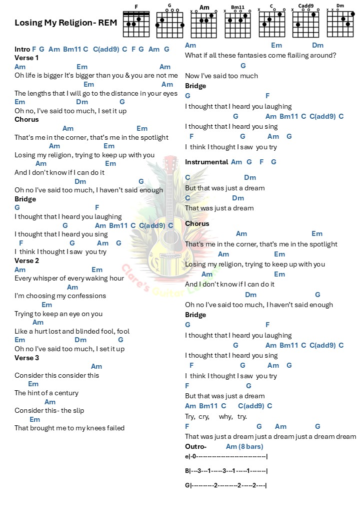 Losing My Religion- REM guitar chords and lyrics