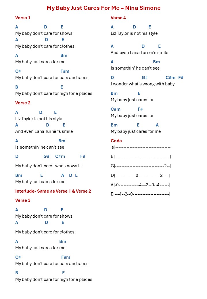 My Baby Just Cares For Me- Nina Simone lyrics and chords