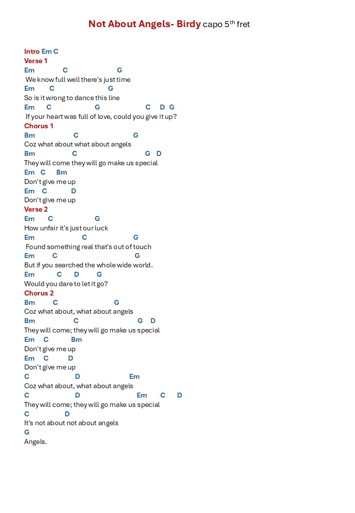 Not About Angels- lyrics and chords