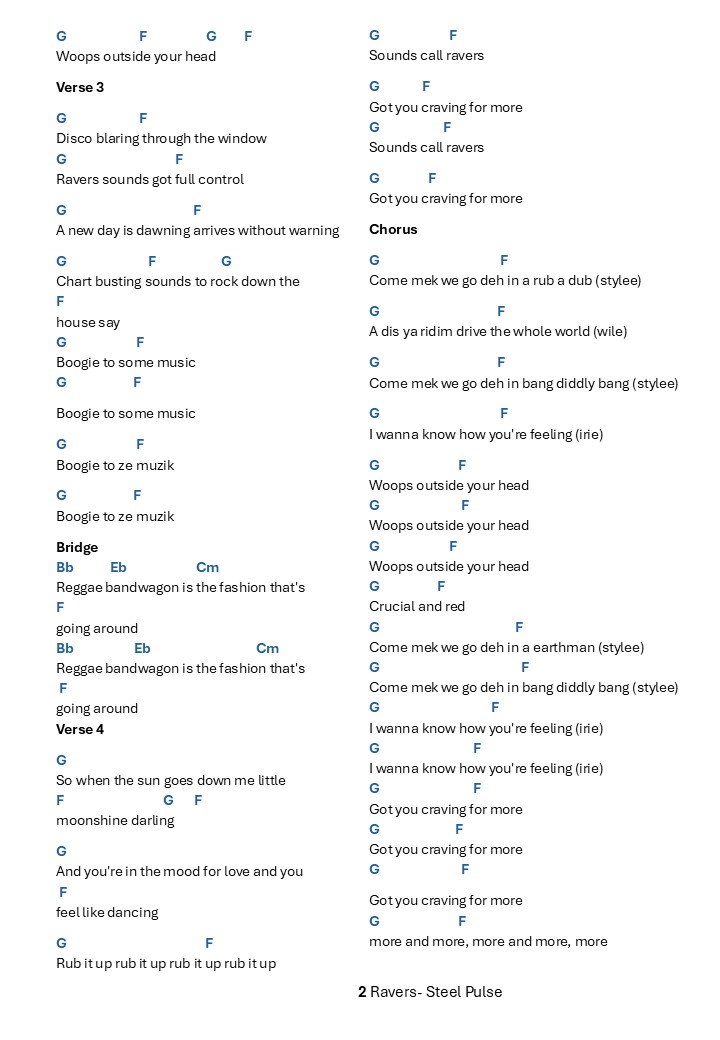 Ravers- Steel Pulse chord sheet page 2