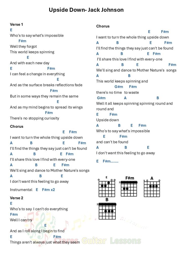 Upside Down_Jack Johnson_Chord sheet