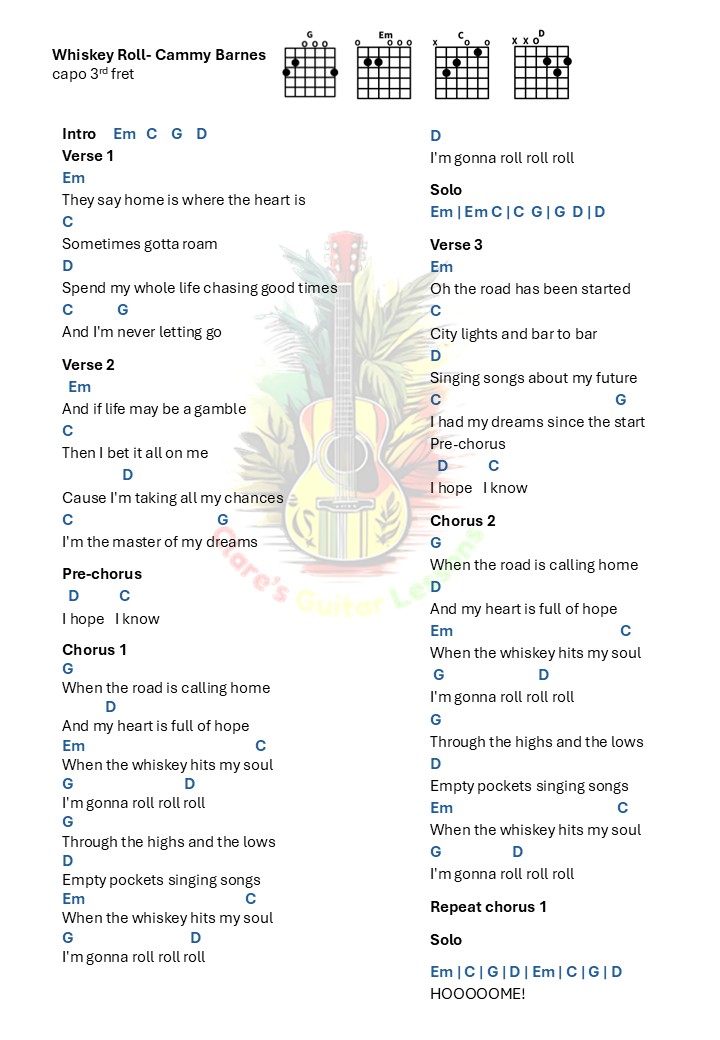 Whiskey Roll- Cammy Barnes chords and lyrics