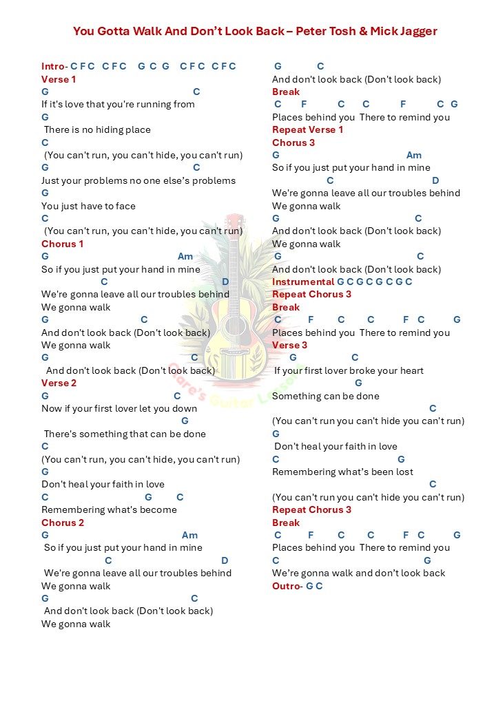 You Gotta Walk And Don't Look Back chords and lyrics