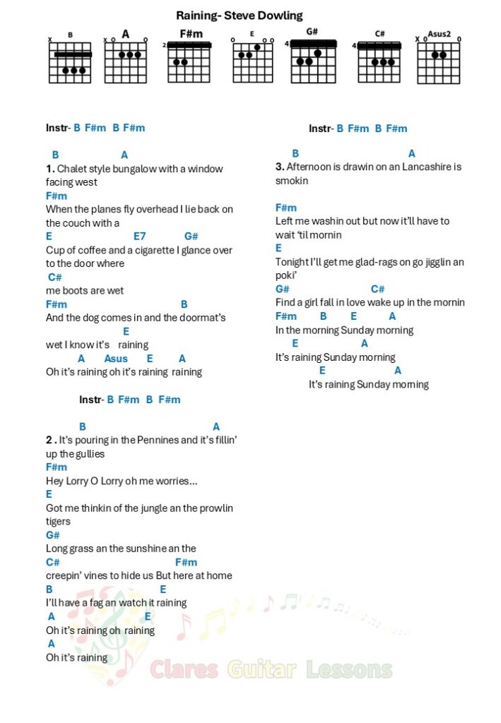 Raining by Steve Dowling chords and lyrics