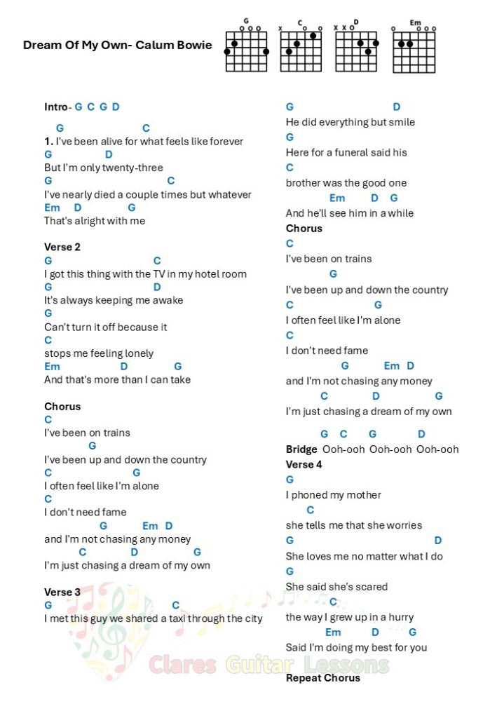 Dream Of My Own by Calum Bowie chords and lyrics