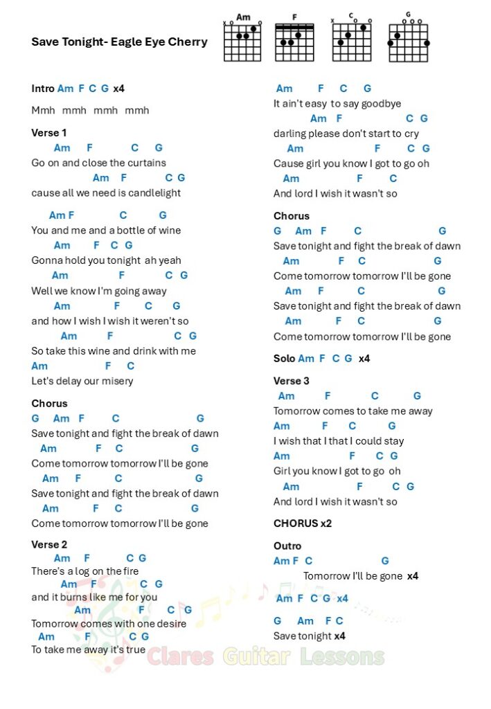Save Tonight- chords and lyrics