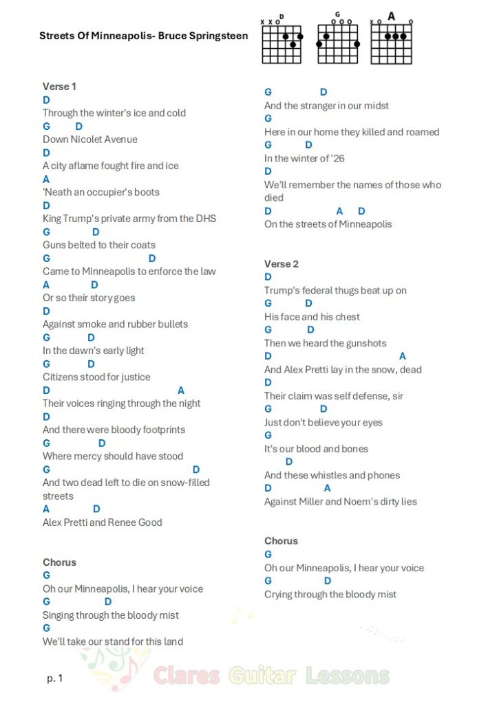 Streets Of Minneapolis- Bruce Springsteen Chords page 1