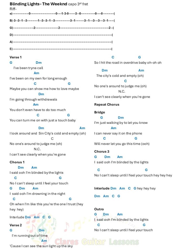 Blinding Lights- The Weeknd Chords