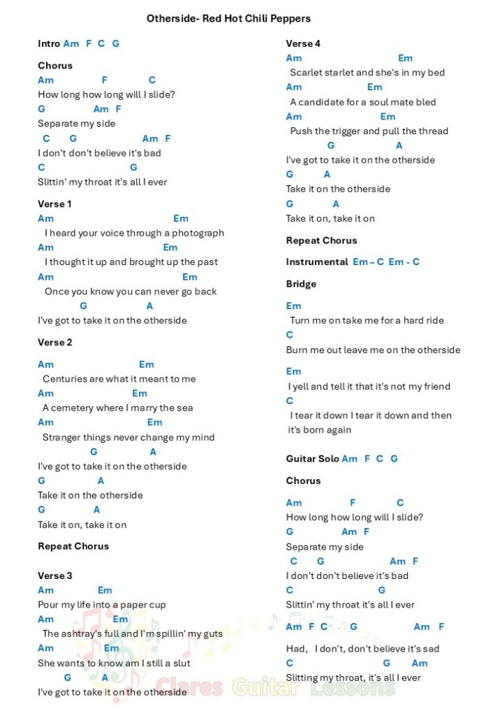Otherside_Red Hot Chili peppers-guitar chords